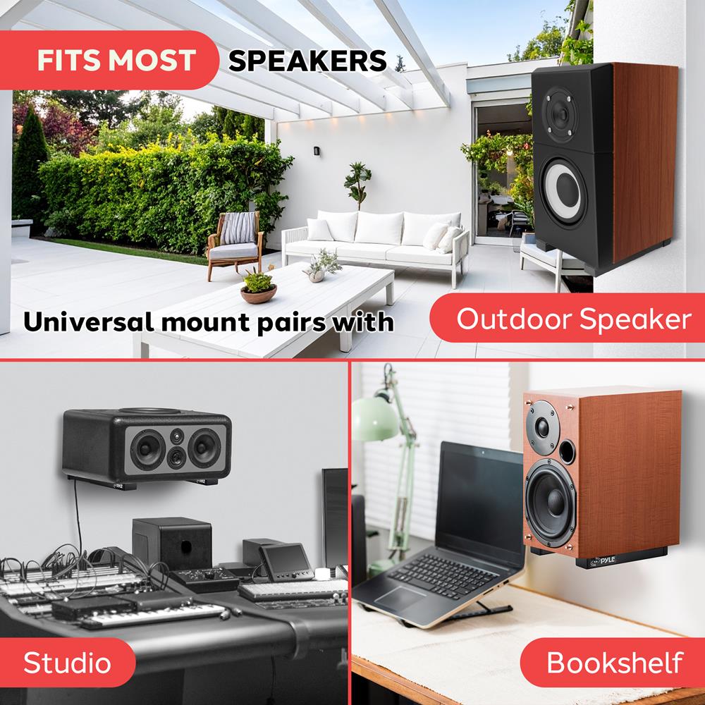 Pyle Speaker Wall Mount, Pair of Speaker Stands, Large or Small Speakers, 110 Lbs. Capacity, Black
