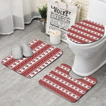 Red Christmas Knitted Pattern Bathroom Rugs Sets 3 Piece,Toilet Cover Set,Absorbent Non Slip Bathroom Mats Sets with U-Shaped Contour Rug Toilet Rug Set