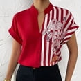 thumbnail image 2 of Camisa de color rojo con mangas cortas y detalle de botones, talla L Blusa holgada con estampado floral para mujer, 2 of 7