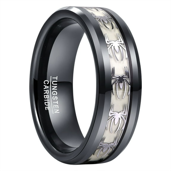 Men's 8mm Luminous Rings Spider Pattern Beveled Edge Tungsten Band Size 7-12