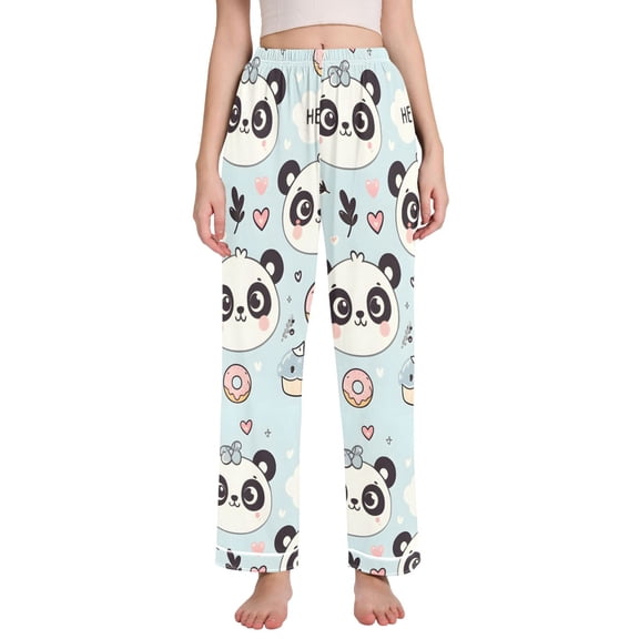 Dailycode Women's Pajama Pants Wide Leg Lounge Pj Bottoms With Pockets Cute Panda Face and Cake