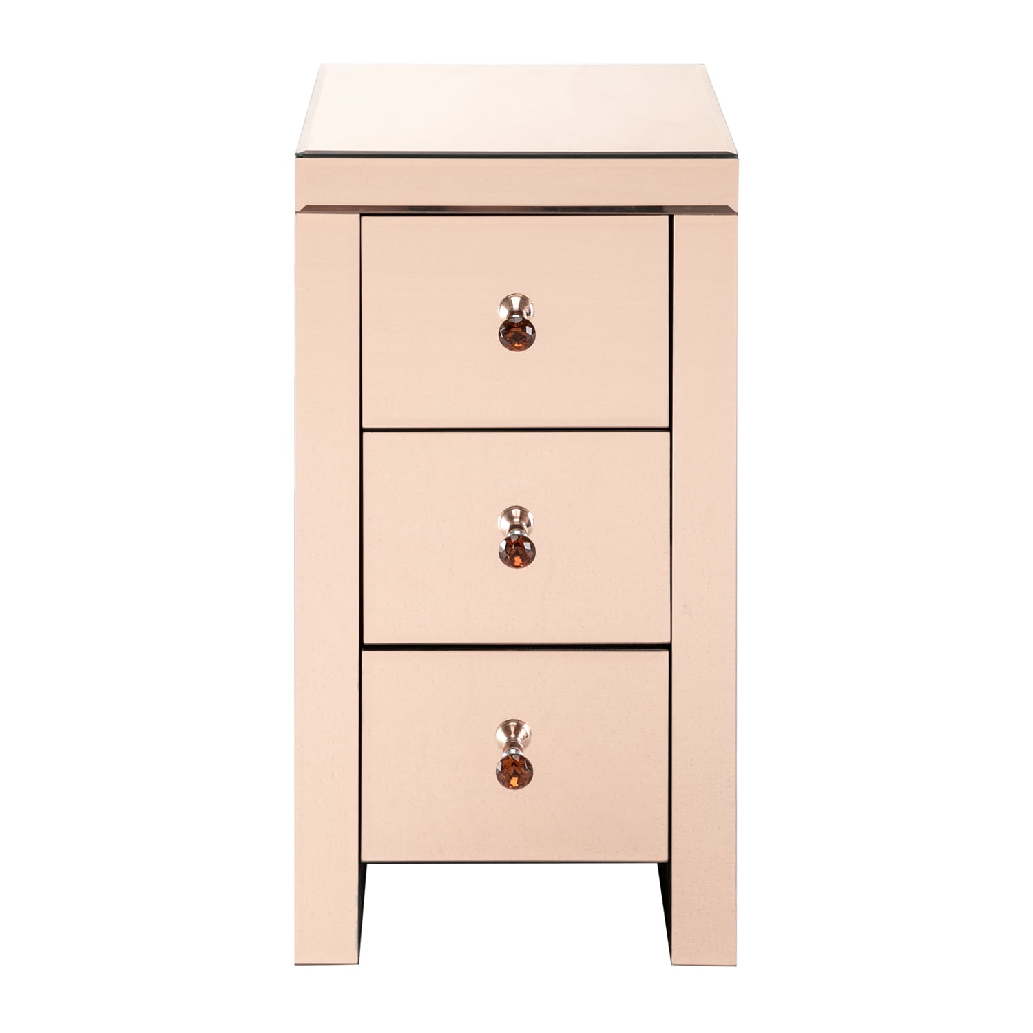 Winado Mirrored Glass Bedside Table with Three Drawers,Mirrored Accent