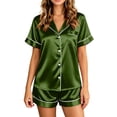 thumbnail image 2 of Satin Pajamas for Women Silk Pjs Short Set 2 Piece Button Up Lounge Sets Short Sleeve Sleepwear, 2 of 6