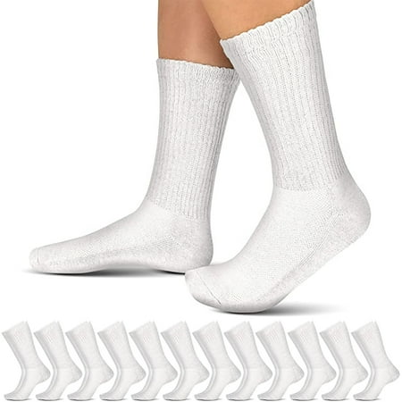 

Cotton Diabetic Socks for Mens Womens Breathable Comfortable - Loose Fitting Design (Crew White 12 Pairs 10-13 Size )