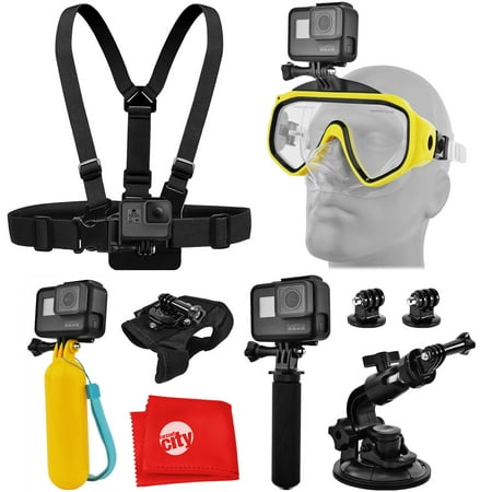 - Accessory Bundle for GoPro HERO5 Black / Session Action Camera w/ Scuba Diving Mask, HandGrip, Floating Handle, Chest Strap, Wrist/Glove Mount, Tripod Adapter, Car Window Suction Cup, Cleaning Cloth