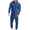 thumbnail image 2 of Fengqque Mens Jumpsuit Onesie Rompers Drawstring Hooded Full Zip One Piece Tracksuit with Pockets Blue 12(XXXL), 2 of 6