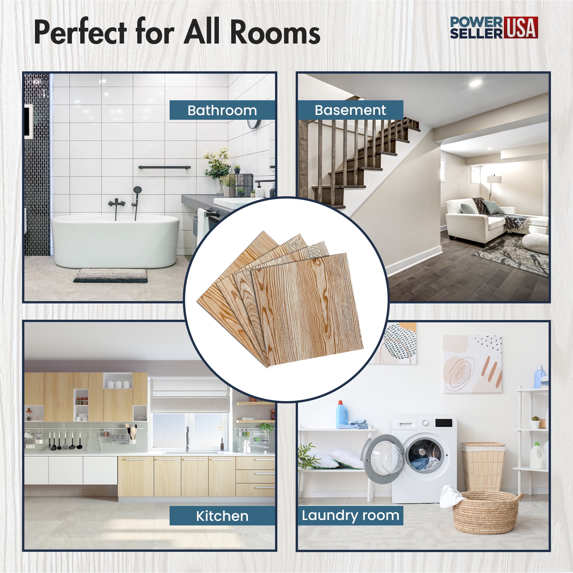 PowerSellerUSA Vinyl Self Adhesive Floor Tiles, 20 Pcs 12 x 12 inches Contemporary Wood Grain Peel and Stick Floor Tile Stickers, Square Flooring Tiles for Kitchen, Bedroom, and Bathroom, Gray Oak