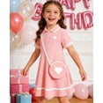 thumbnail image 6 of Lanbubble Toddler Girls Back to School Dress with Bag Short Sleeve Casual Tennis Polo Dress Pink 3-7 Years, 6 of 9