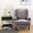 thumbnail image 2 of TOPCHANCES 2-Piece Stretch Velvet Fabric Wing Chair Cover Wingback Armchair Slipcovers（Sliver Grey）, 2 of 10