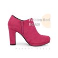 thumbnail image 3 of BLISSFUL STEP Round Toe Platform Block Heels Ankle Booties for Women Hot Pink 6, 3 of 6