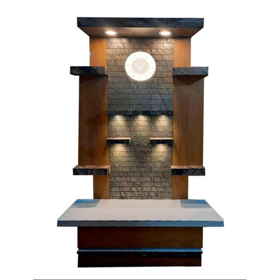 Wooden Temple For Home And Office / Brown Stone Textured Mandir | Temple With LED Lights / Wall Hanging Mandir / Customized Designer Mandir