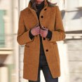 thumbnail image 6 of comerut Women Fall Winter Coat Stand Collar Thick Warm Soft Mid Length Solid Color Pockets Single-breasted Lady Thick Overcoat, 6 of 8