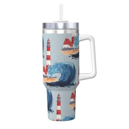 

Logiee Beacon In The Huge Waves Of The Surf Print 40OZ Ice Bully Cup with Handle and Straw Double Wall Stainless Steel Tumbler Travel Coffee Cup with Lid Summer Insulation and Cooling Cup