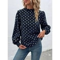 thumbnail image 2 of Women'S Long-Sleeved Commuter Hot Stamping Shirt Pleated Round Neck Shirt Casual Loose Top Navy Blue L, 2 of 8