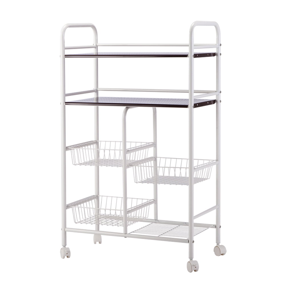 Lowestbest Portable Wooden Rolling Storage Cart with Wheels for Living Room, Bedroom