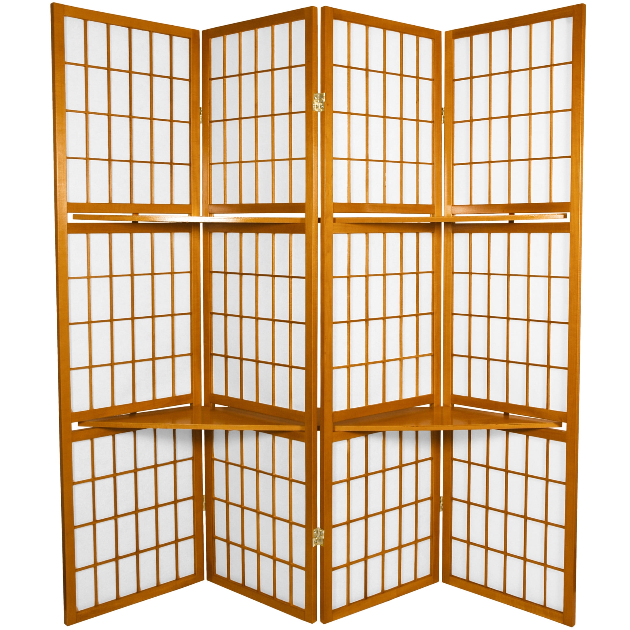 5 1/2 ft. Tall Japanese Window Pane Lattice Shelf Unit Screen Honey