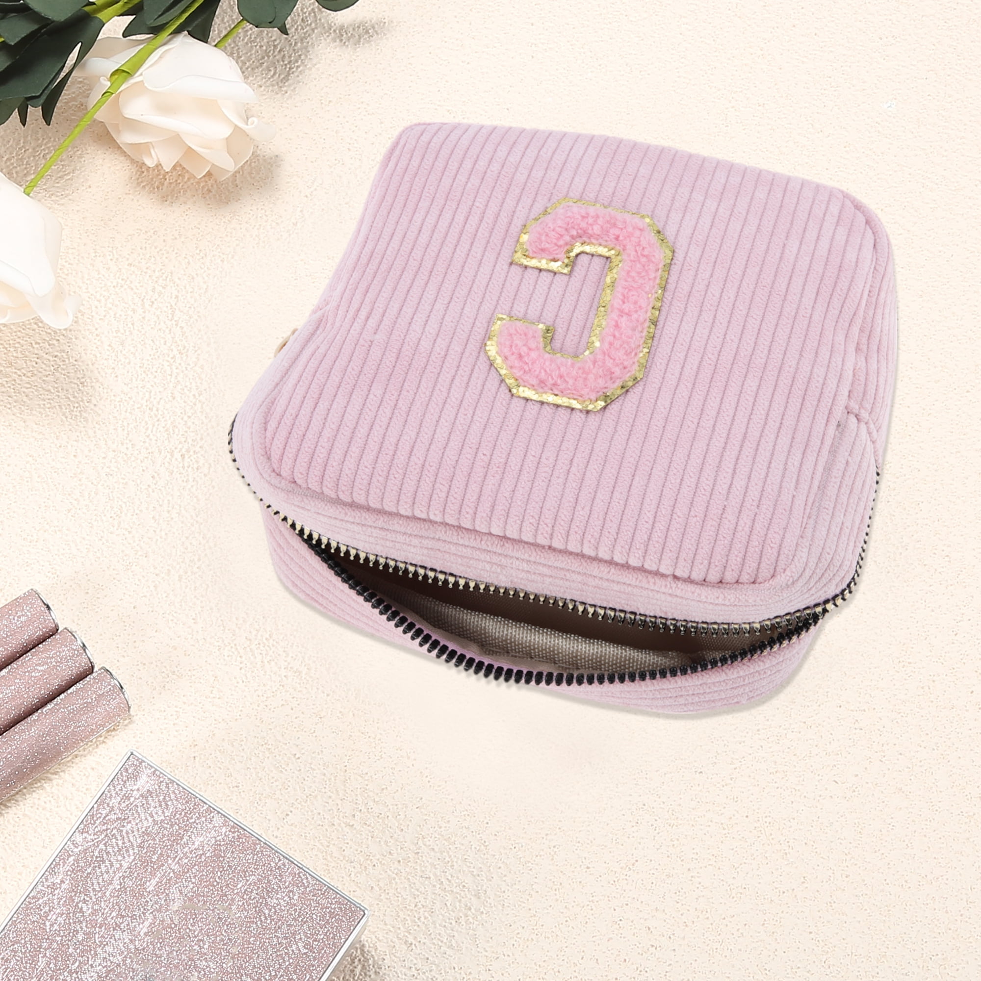 Unique Bargains 1 Pc Letter C Pattern Makeup Bag for Travel and Everyday Use Pink