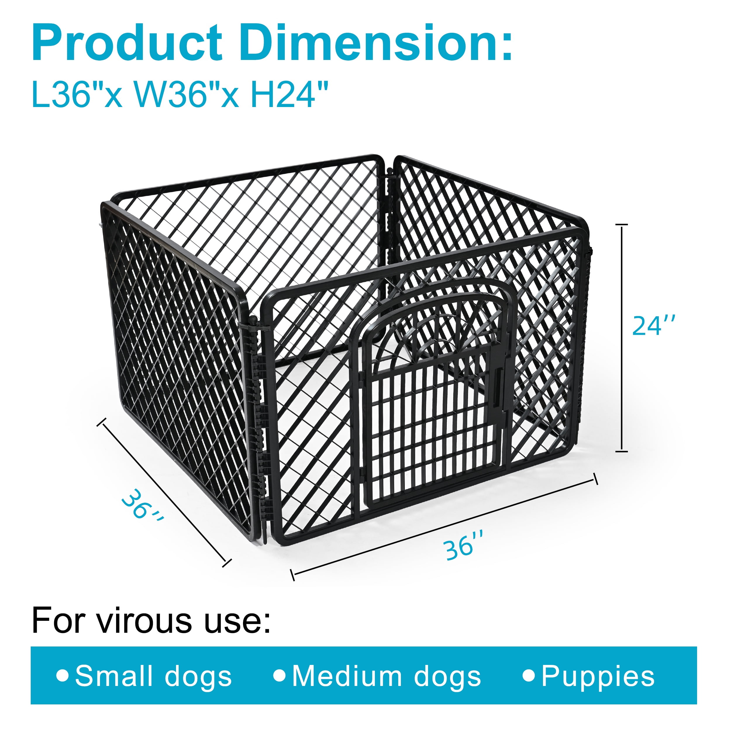 Vibrant Life 4-Panel Plastic Playpen for Dogs, Black, 24"