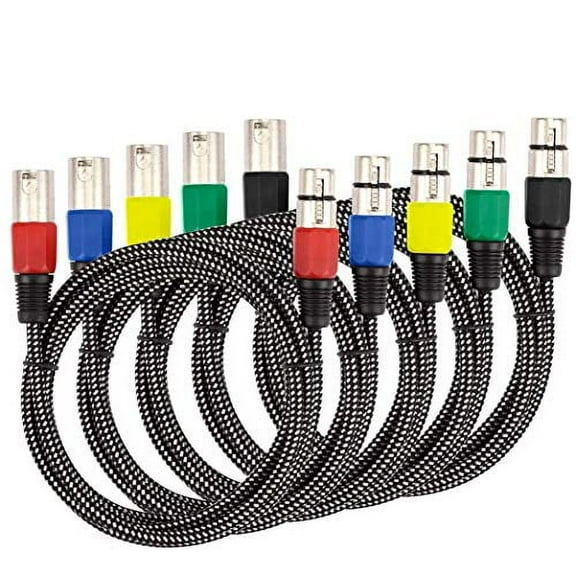 XLR Cable 30 FT/5 Pack, Microphone Cable 3 Pin Nylong Braided Balanced XLR Male to XLR Female Heavy Duty Mic Patch Cords 30FT 5