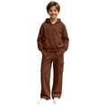 thumbnail image 5 of Xyant Boys Girls Athletic Sweatsuit 2 Pieces Full Zip Hoodie Wide Leg Pants Tracksuit Fall Winter Back to School Clothes,Size 13-14 Years, 5 of 6