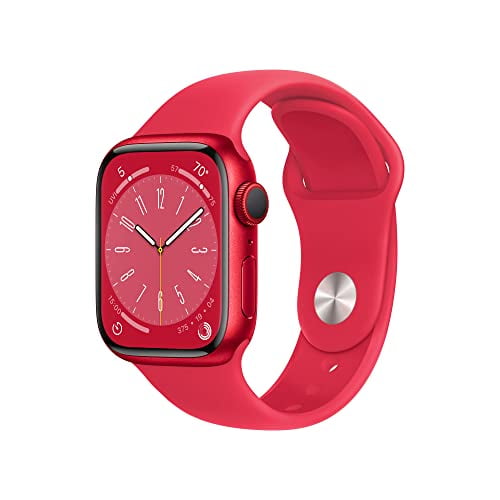 Apple Watch Série 8 [GPS + Cellulaire 41mm] Montre Intelligente W / (Produit) Boîtier en Aluminium Rouge W / (Produit) Bande de Sport Rouge - s / M