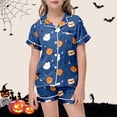 thumbnail image 2 of Weebloom Halloween Summer Pajamas For Girls Cute Pumpkin Outfits 2 Piece Set Short Sleeve Button Up Shirt Shorts Casual Clothes Tween Sleepwear Nightwear Pjs Loungewear 12-13 Years, 2 of 5