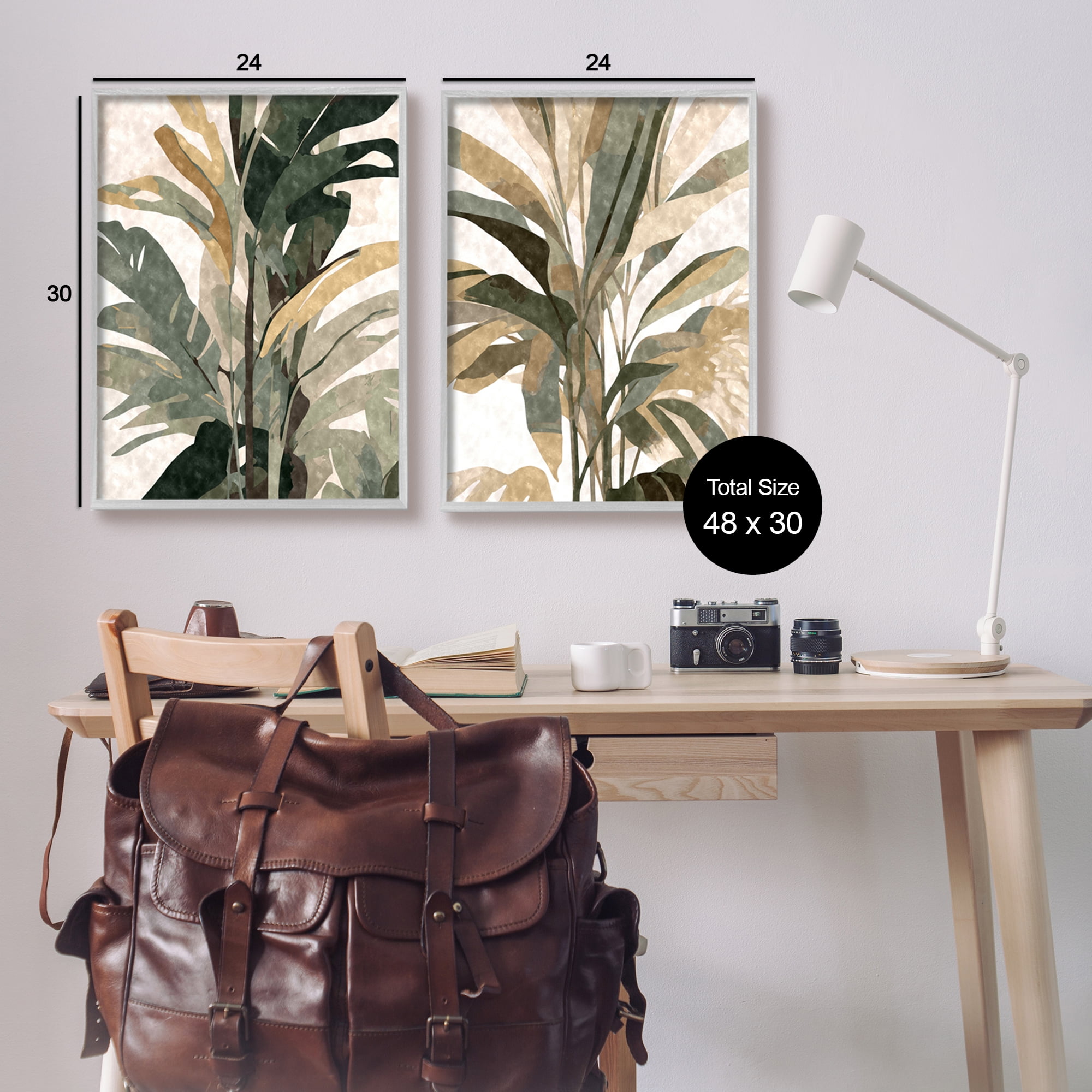Stupell Industries Modern Palm Leaves Botanical & Floral Painting Gray Framed Art Print Wall Art, 24 x 30