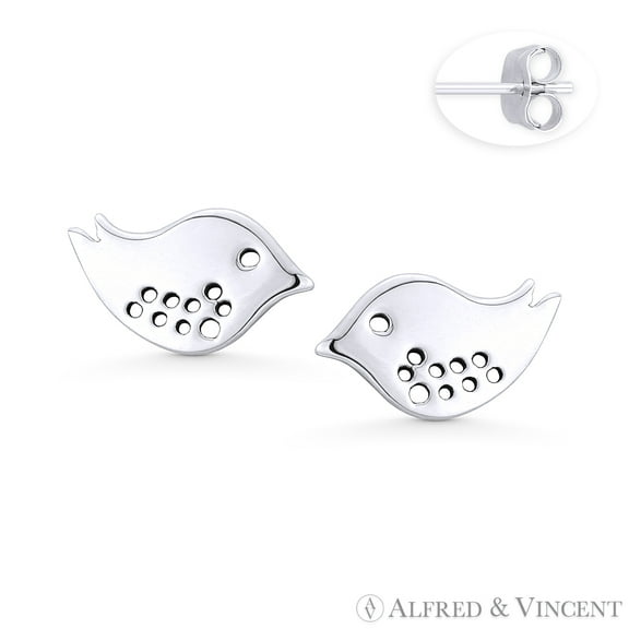 Bird Couple Love Charm Stud Earrings in Solid .925 Sterling Silver