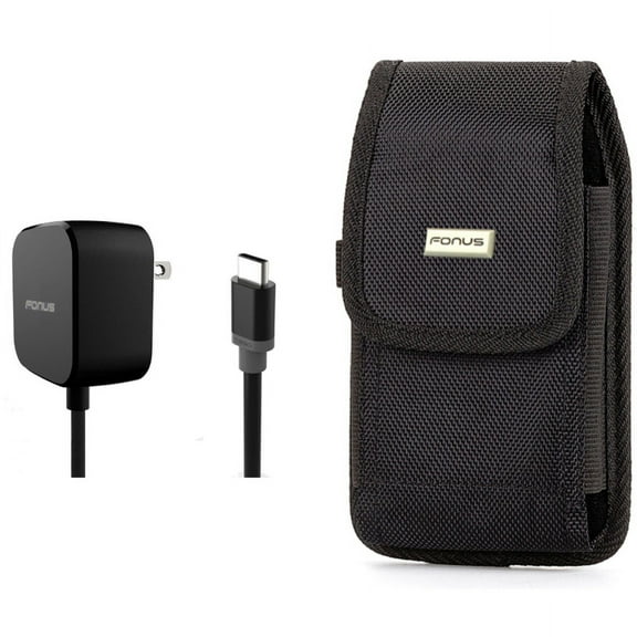 Fast Home Charger & Case Belt Clip for iPhone 15 Pro - 15W 5ft Long Type-C Turbo Charge and Swivel Holster Rugged Cover W2O for iPhone 15 Pro (6.1")