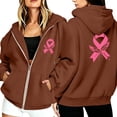thumbnail image 3 of Bibifish Womens Zip Up Hoodies Breast Cancer Awareness Ribbon Hooded Sweatshirts Relaxed Fit Long Sleeve Hooded Jackets With Pockets, 3 of 7
