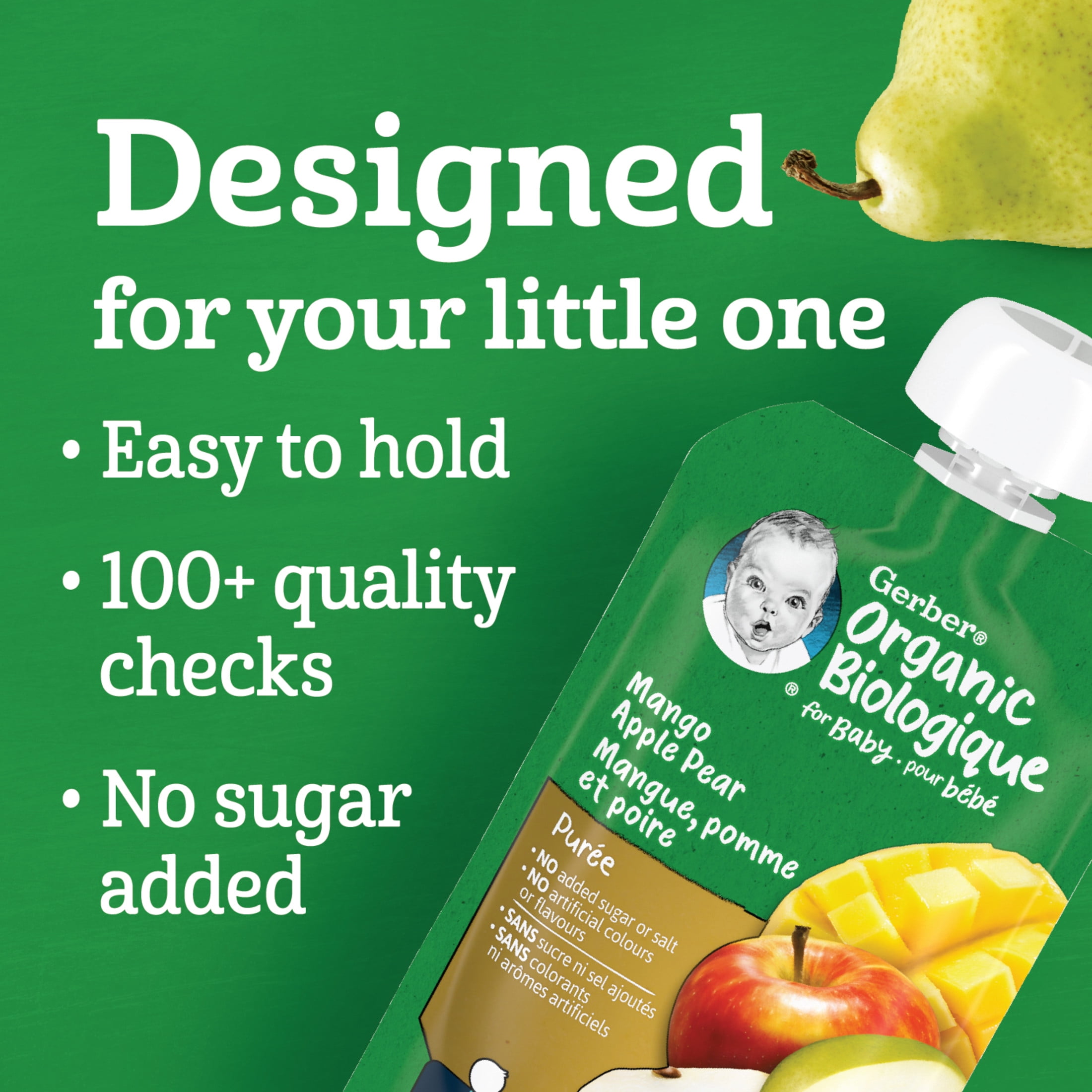 GERBER Organic Purée, Mango Apple Pear, Baby Food, 128 mL