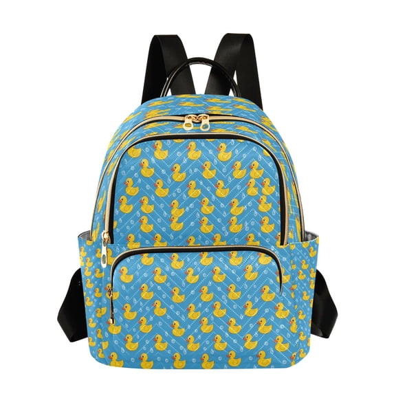 Qxltty Quilted Backpack for Women, Drop Yellow Duck Travel Daypack with Front Pocket for Casual Daily Use