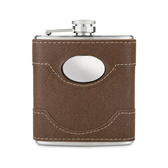 Twine Bootlegger Metal Flask, Flask for Liquor Whiskey Bourbon, 6oz, Brown