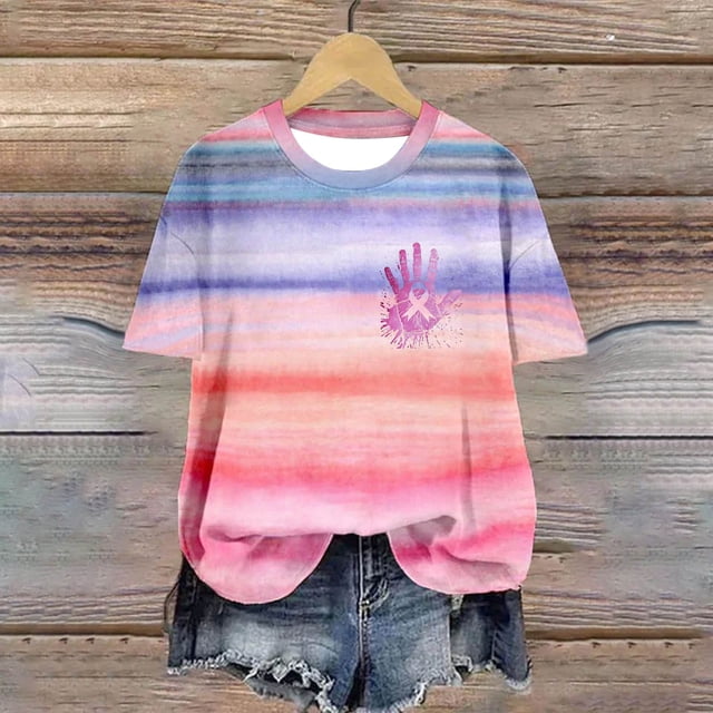 Puntoco Blusas casuales de moda para mujer, camisetas estampadas con cuello redondo, camisetas de manga corta