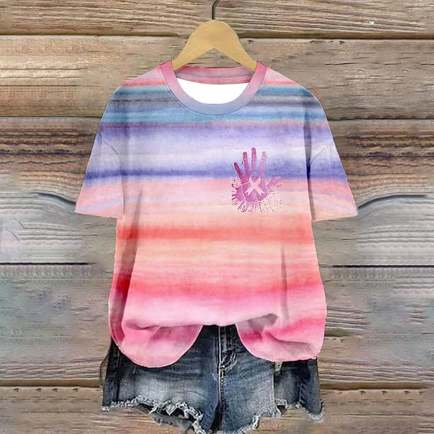 Puntoco Blusas casuales de moda para mujer, camisetas estampadas con cuello redondo, camisetas de manga corta