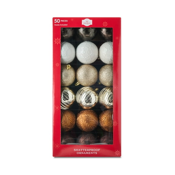 50-Count Brown Shatterproof Ball Christmas Ornaments, by Holiday Time