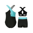 thumbnail image 2 of Haitryli Kids Girls Shiny Rhinestone Color Block Sleeveless Gymnastics Leotard Biketard Unitard Crop Tops and Shorts Set Blue Green 14, 2 of 3