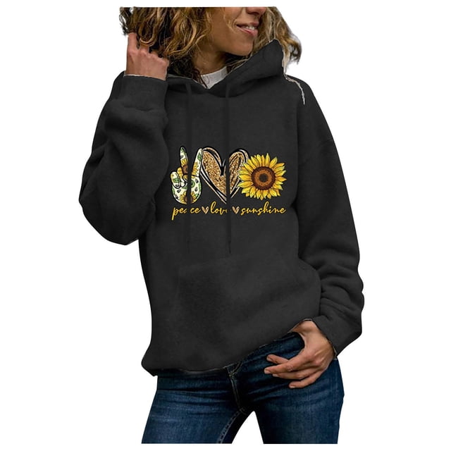 Fgnfyis Chandail à Capuchon d'Hiver pour Femmes, Décontracté, Imprimé, Manches Longues, Col Rond, Haut avec Poche, Chandails à Capuchon pour Femmes, Noir, TG