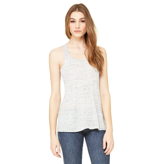Ladies' Flowy Racerback Tank, White Marble, XS, Pack 5, Womens Tank Tops