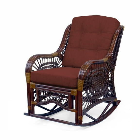 Malibu Rocking Handmade Lounge Chair ECO Natural Wicker Rattan, Dark Brown Color, Dark Brown Cushions