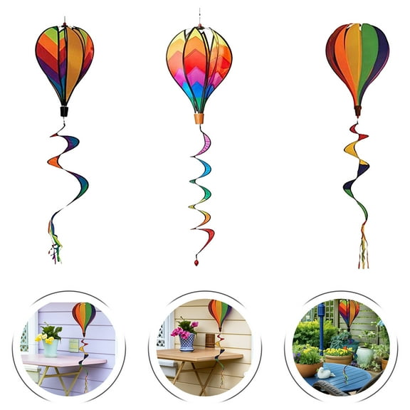 5 Pcs Hot Air Balloon Wind Spinners Rainbow Spinner Wind Chime Garden Windmill Spinner Kinetic Hanging Decor