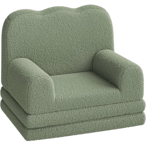 2-in-1 convertible niños couch - teddy fleece fabric niños pequeños sofa chair, soft fold out couch lounger niños, comfy children's sofa cama playroom o nursery, green birthday gift