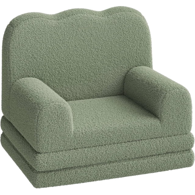 2-in-1 convertible niños couch - teddy fleece fabric niños pequeños sofa chair, soft fold out couch lounger niños, comfy children's sofa cama playroom o nursery, green birthday gift