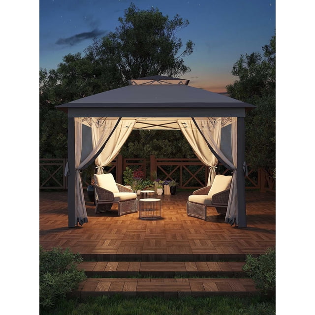 11x11ft Pop Up Outdoor Gazebo Tent,Quick Setup Outdoor Screen Tent with Mosquito Netting,Heavy Duty Frame,Mesh Screen,4 Ropes,8 Stakes,4 Sandbags & Wheeled Storage Bag for Backyard Parties Camping
