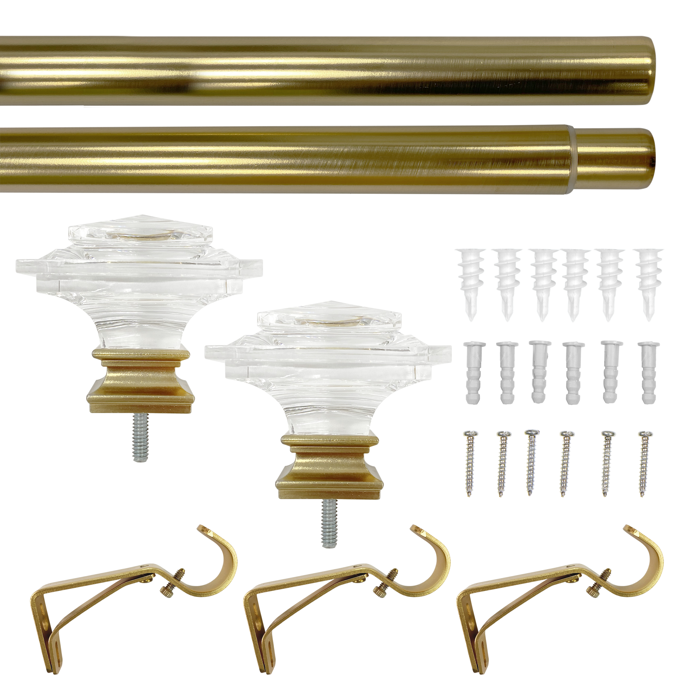 Better Homes & Gardens 1 in Clear Acrylic Square Single Curtain Rod, Brass, 120-180 in