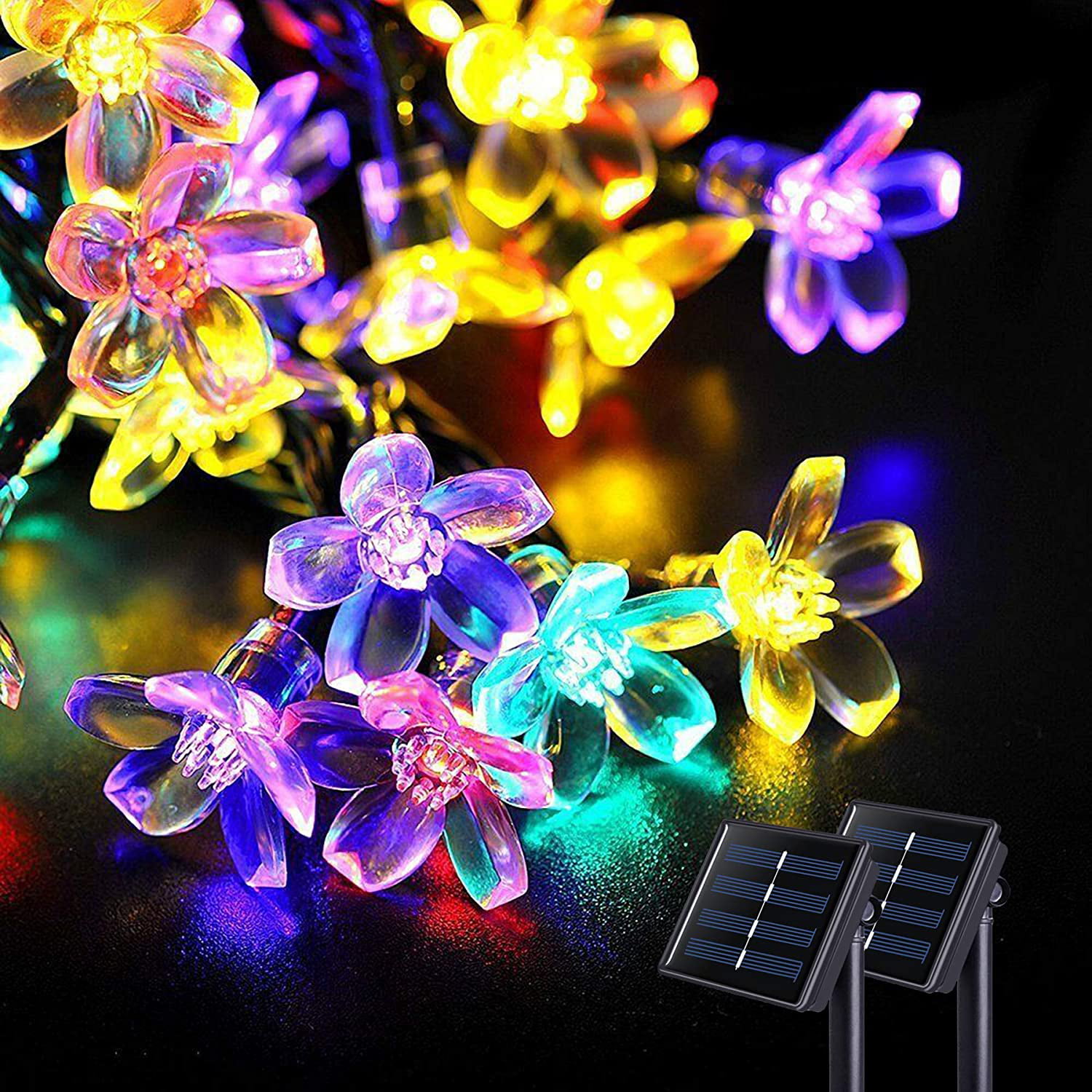 50 LED Solar Powered Fairy String Flower Lights Outdoor Garden Party Decor 