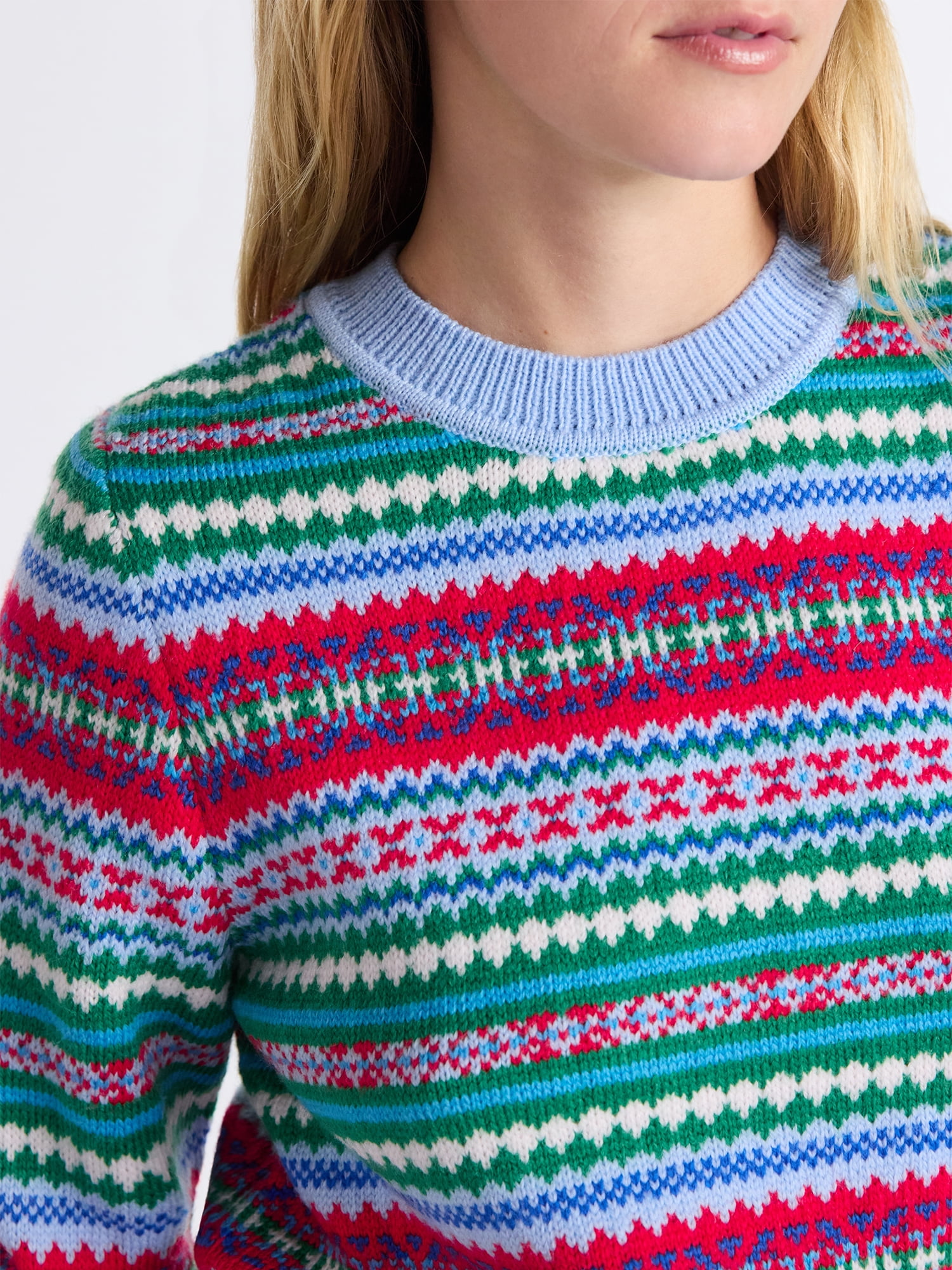 Free Assembly Women's and Women’s Plus Fair Isle Pullover Sweater with Tall Cuffs, Midweight, Sizes XS-4X