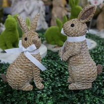 JEWLALO 2PCS Rattan Rabbit Easter Decorations, Bunny Easter Ornaments, Outdoor Garden Statue Animals Figurine for Home Farmhouse Courtyard Lawn Tabletop Decoration, Gifts for Easter (Brown)