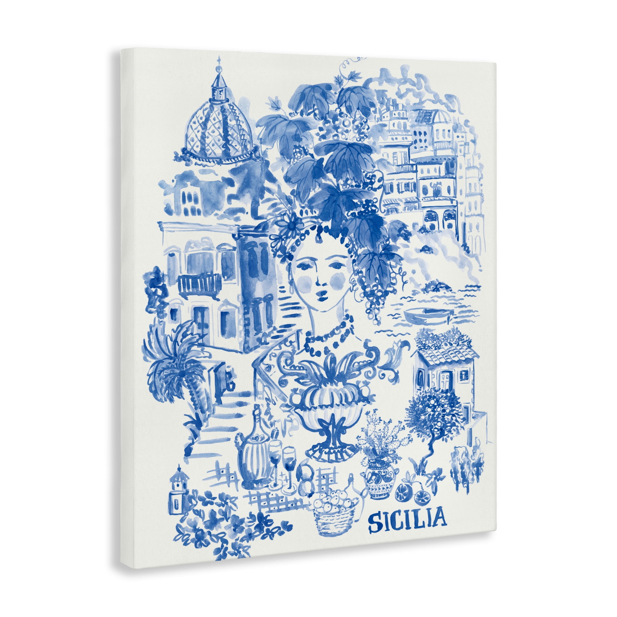Stupell Industries Sicilia City In Blue Canvas Wall Art, design by Karolina Sato