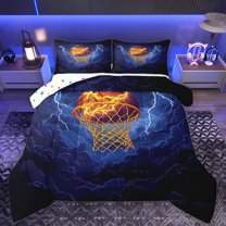 Castle Fairy Boys Girls Basketball Print Bedding Comforter Set 2pcs,Ball Gamer Twin Comforter Sets Microfiber,Abstract Lightning Breathable Bedding Set,Lightweight Room Decor,Reversible